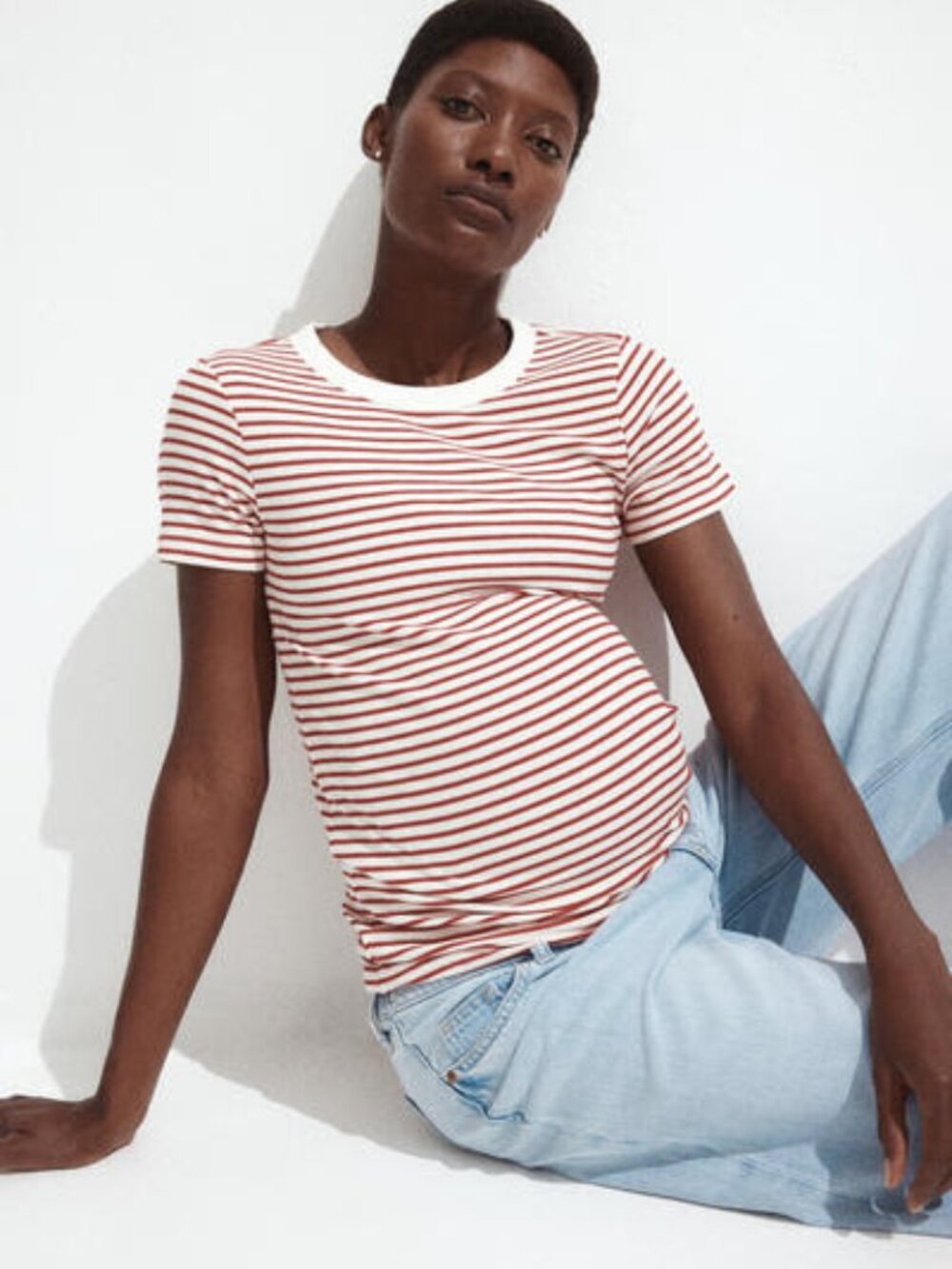 H&M MAMA Ribbed Top - M, red and cream striped
